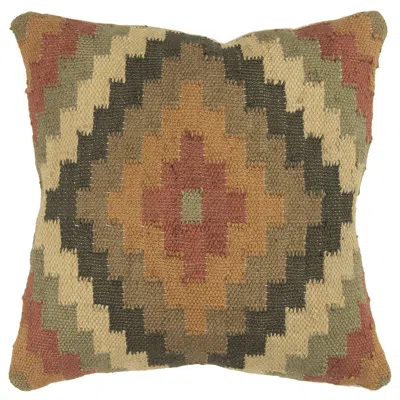 Homezia 18" Brown And Green Geometric Jute Wool Blend Throw Pillow