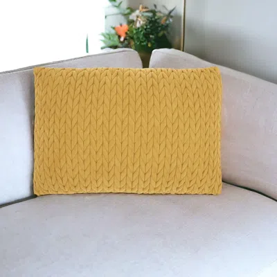 Homezia 14" X 20" Mustard Yellow Braided Polyester Zippered Pillow