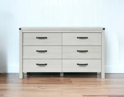 Homezia 58" White Solid Wood Six Drawer Double Dresser