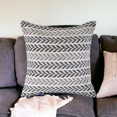 Homezia Set Of Four 18" X 18" Black Beach Chevron Cotton Zippered Pillow