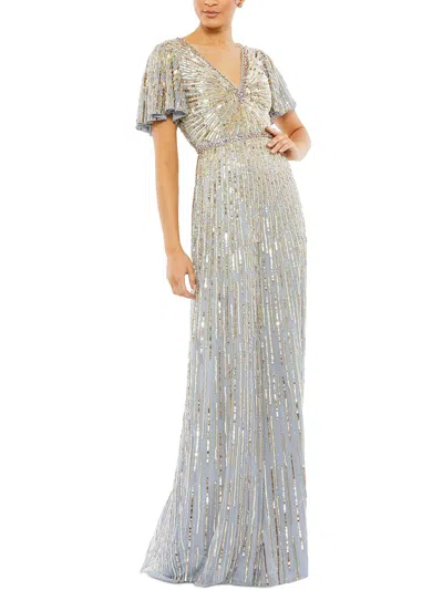 Mac Duggal Womens Sequined Maxi Evening Dress In Grey