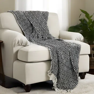 Homezia Black Woven 100% Cotton Throw Blanket