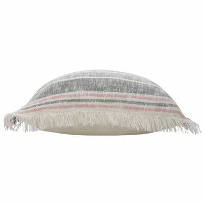 Homezia 20" X 20" Gray White And Pink 100% Cotton Striped Zippered Pillow