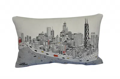 Homezia 25" White Chicago Daylight Skyline Lumbar Decorative Pillow