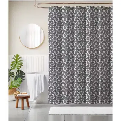 Quikfurn 72-inch Black White Leaf Pattern Shower Curtain In 100-percent Polyester Fabric