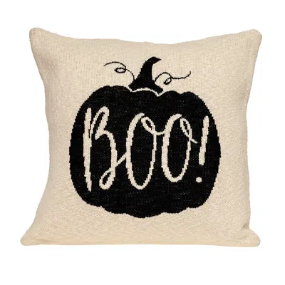 Homezia 20" X 20" Cream Black Pumpkin Boo Square Accent Throw Pillow