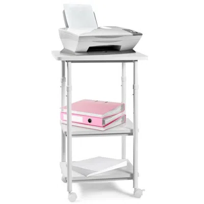 Quikfurn White Multifunction Adjustable Height 3-tier Printer Stand On Wheels