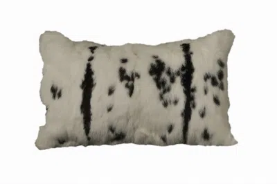 Homezia 12" X 20" Black And White Rabbit Zippered Natural Fur Animal Print Throw Pillow