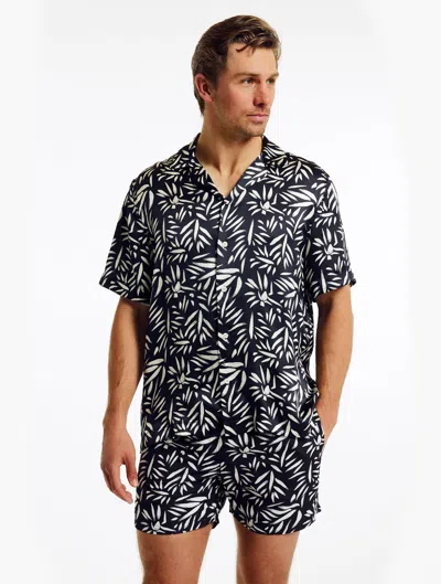 Frescobol Carioca Abstract Roberto Silk Shirt In Black & Cotton White