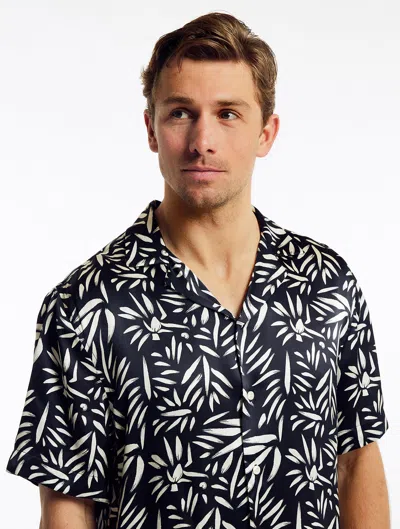 Frescobol Carioca Abstract Roberto Silk Shirt In Black & Cotton White