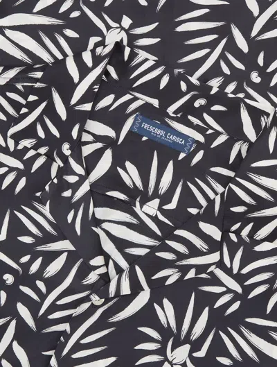 Frescobol Carioca Abstract Roberto Silk Shirt In Black & Cotton White