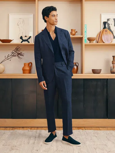 Frescobol Carioca Affonso Tapered Linen Suit Trousers In Navy
