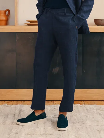 Frescobol Carioca Affonso Tapered Linen Suit Trousers In Navy