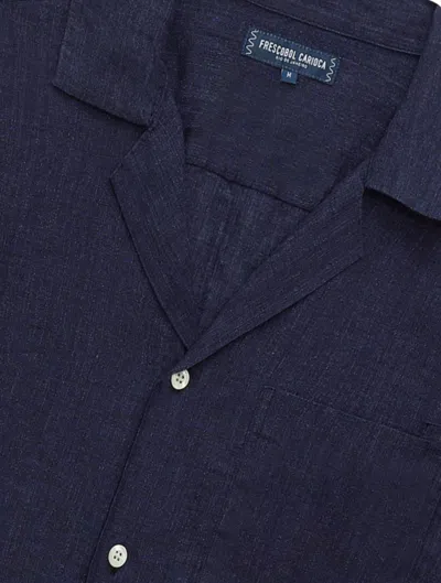 Frescobol Carioca Row Angelo Linen Shirt In Midnight-blue