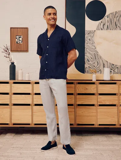 Frescobol Carioca Row Angelo Linen Shirt In Midnight-blue