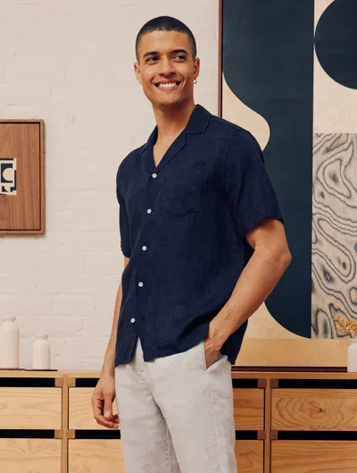 Frescobol Carioca Row Angelo Linen Shirt In Midnight-blue