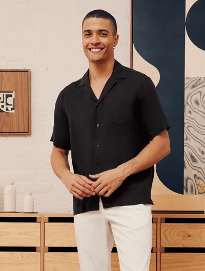 Frescobol Carioca Men's Angelo Linen Short-sleeve Camp Shirt In Black