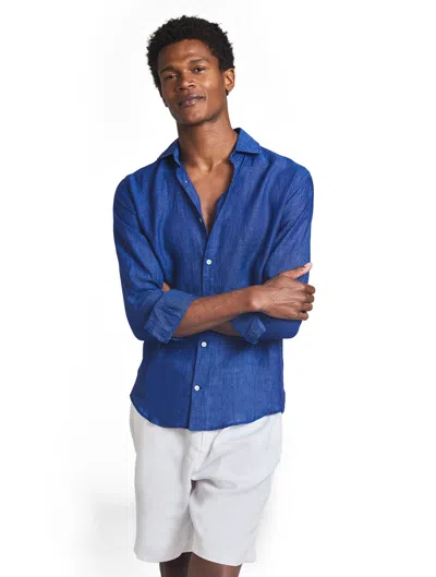 Frescobol Carioca Antonio Linen Shirt In Navy-blue
