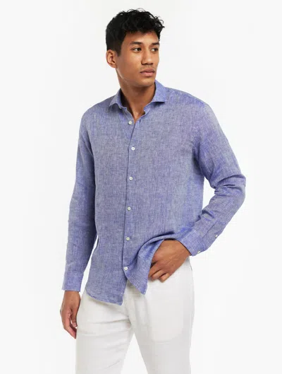 Frescobol Carioca Antonio Linen Shirt In Melange Blue