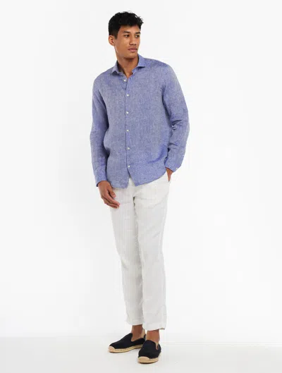 Frescobol Carioca Antonio Linen Shirt In Melange Blue