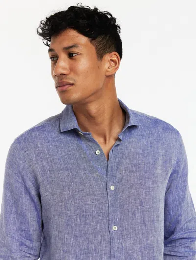 Frescobol Carioca Antonio Linen Shirt In Melange Blue