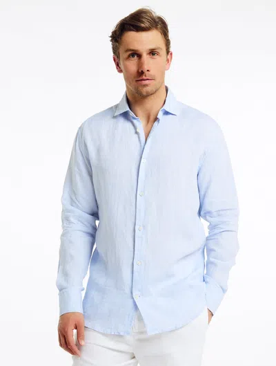 Shop Frescobol Carioca Antonio Linen Shirt In Baby-blue