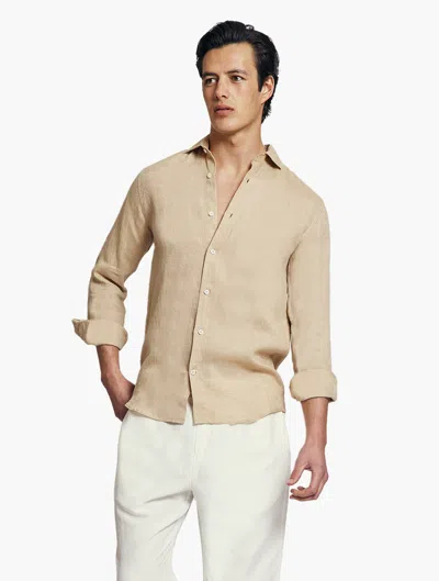 Shop Frescobol Carioca Row Antonio Linen Shirt In Sand Dune