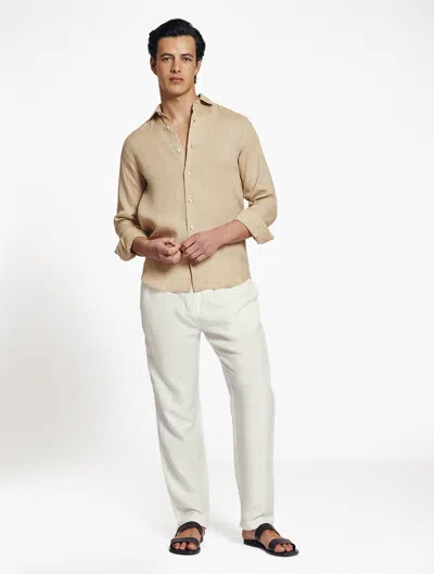 Shop Frescobol Carioca Row Antonio Linen Shirt In Sand Dune