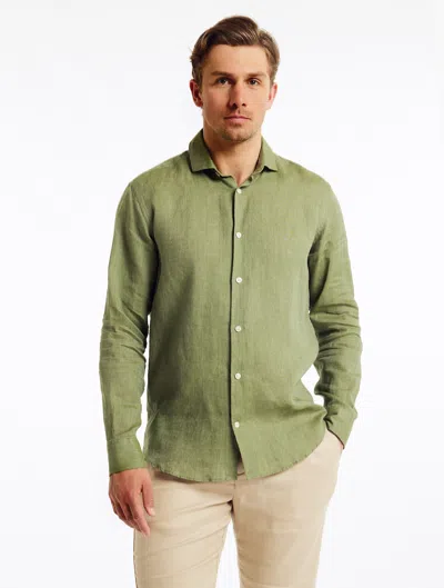 Frescobol Carioca Antonio Linen Shirt In Jungle Green