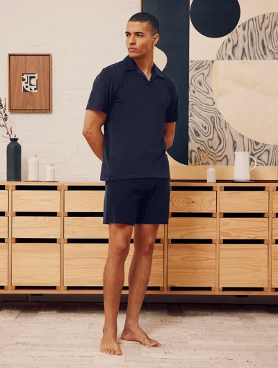 Frescobol Carioca Augusto Terry Cotton Shorts In Navy-blue
