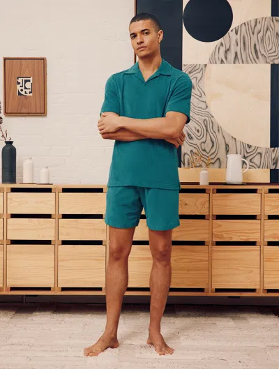 Frescobol Carioca Augusto Terry Cotton Shorts In Teal