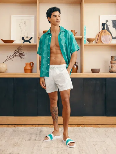 Frescobol Carioca Castro Cabana Linen Shirt In Peacock Blue & Club Green