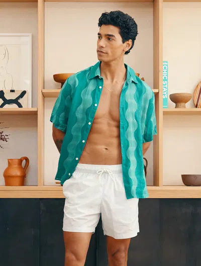 Frescobol Carioca Castro Cabana Linen Shirt In Peacock Blue & Club Green