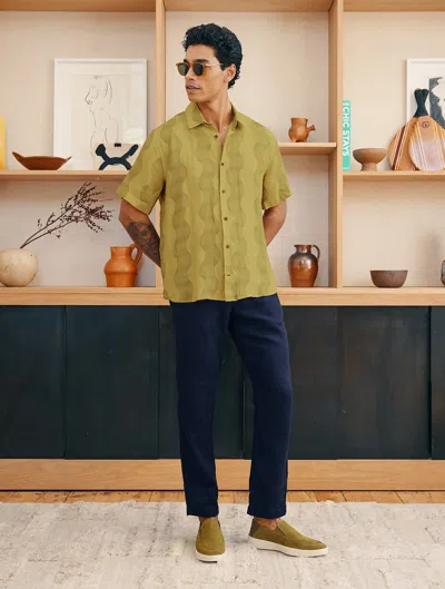 Frescobol Carioca Castro Cabana Linen Shirt In Lemon & Spinach