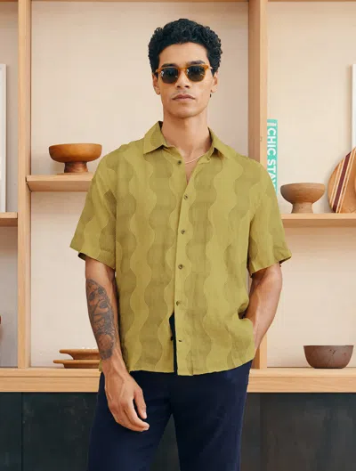 Frescobol Carioca Castro Cabana Linen Shirt In Lemon & Spinach
