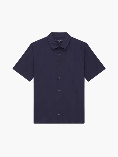 Shop Frescobol Carioca Castro Linen Shirt In Midnight-blue