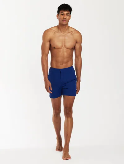 Shop Frescobol Carioca Classic Swim Shorts In Navy-blue