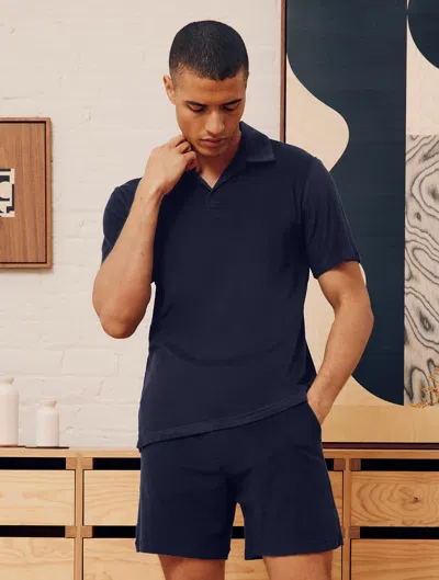 Shop Frescobol Carioca Faustino Terry Cotton Polo In Navy-blue