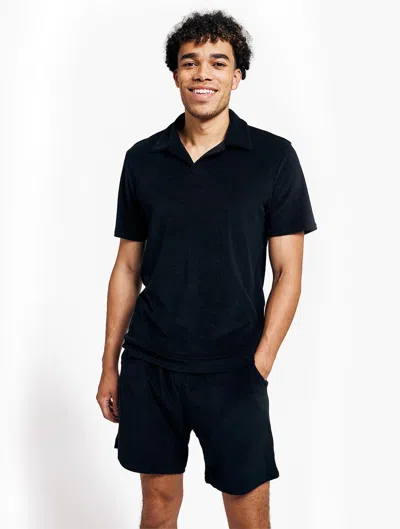 Frescobol Carioca Faustino Terry Cotton Polo In Black