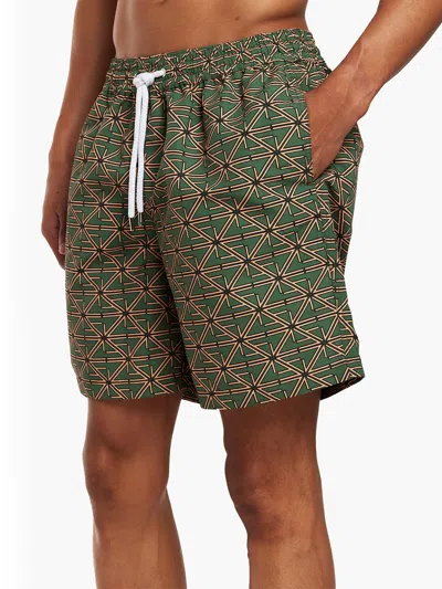 Frescobol Carioca Fc Monograma Board Swim Shorts In Vineyard Green & Pastel Orange