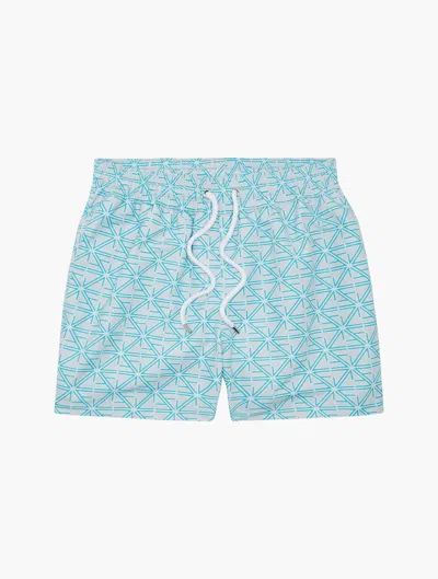 Shop Frescobol Carioca Fc Monograma Sport Swim Shorts In Light Grey & Topaz Teal