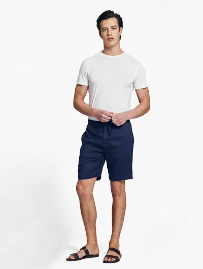 Shop Frescobol Carioca Felipe Linen Shorts In Navy-blue