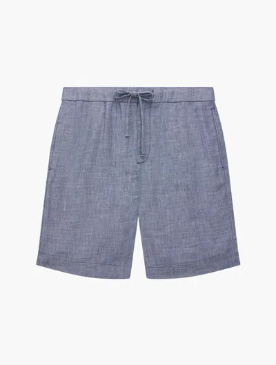 Shop Frescobol Carioca Felipe Linen Shorts In Melange Navy Blue