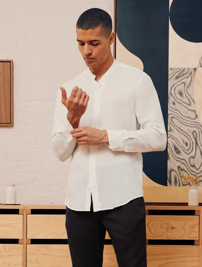 Frescobol Carioca Jorge Grandad-collar Linen Shirt In Ivory