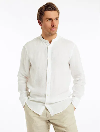 Frescobol Carioca Jorge Grandad-collar Linen Shirt In Ivory
