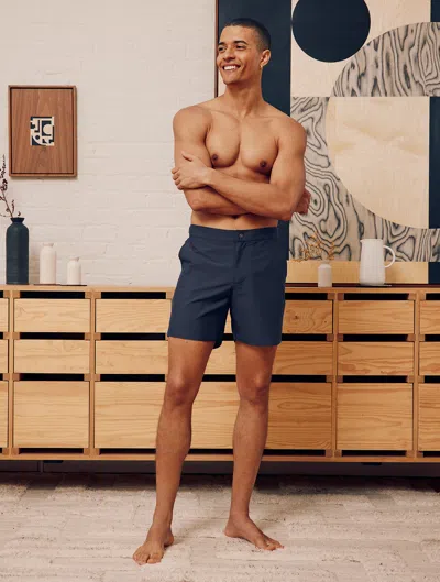 Frescobol Carioca Micro Jacquard Rio Tailored Swim Shorts In Navy