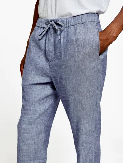 Frescobol Carioca Row Oscar Linen Trousers In Melange Navy Blue