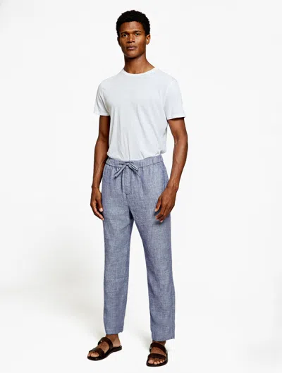 Frescobol Carioca Row Oscar Linen Trousers In Melange Navy Blue