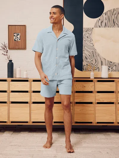 Frescobol Carioca Paco Cotton Terry Jacquard Bowling Shirt In Seafoam