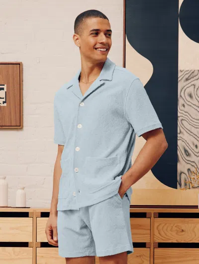 Frescobol Carioca Paco Cotton Terry Jacquard Bowling Shirt In Seafoam